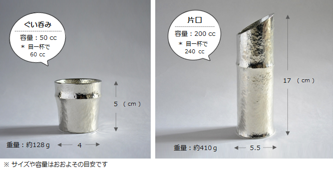 竹型酒器セット(片口・ぐい呑み)サイズ・容量