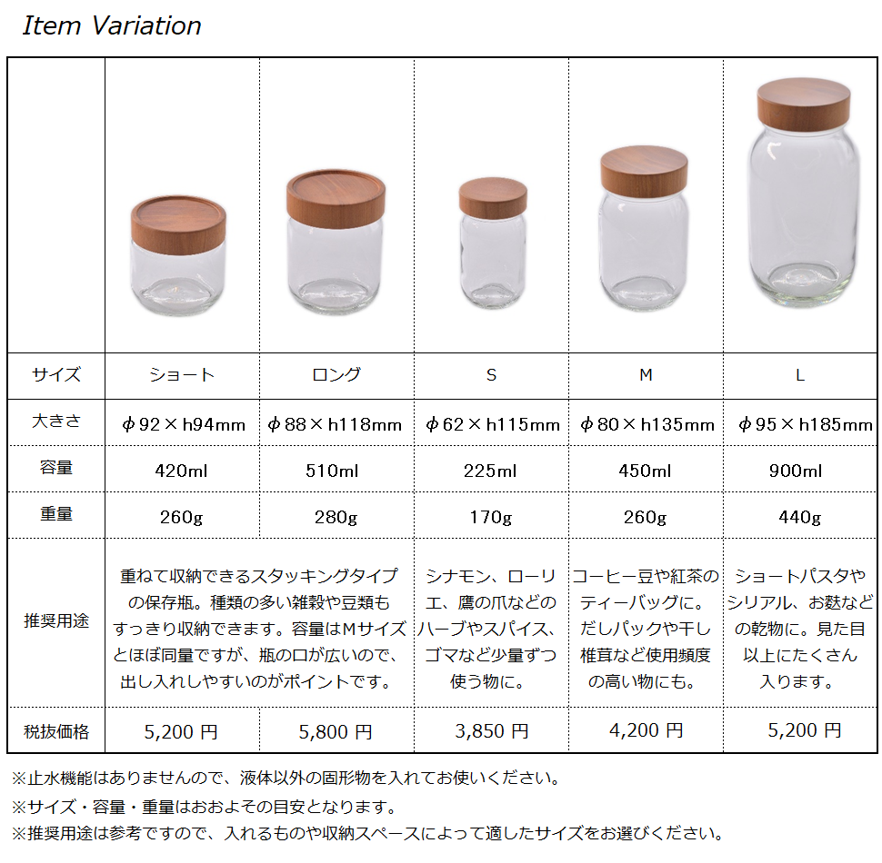 Pot・Stacking Pot サイズ比較・商品バリエーション詳細<MokuNeji モクネジ>