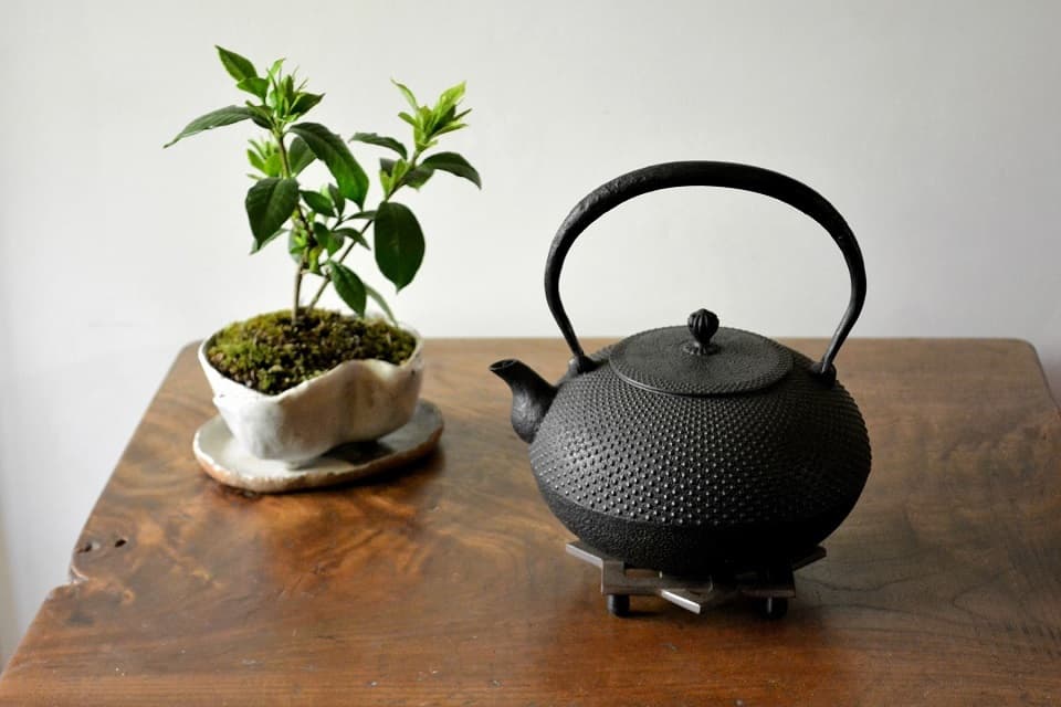 霰紋玉形鉄瓶 × 瓶敷き(角) <鈴木盛久工房> | 暮らしのほとり舎