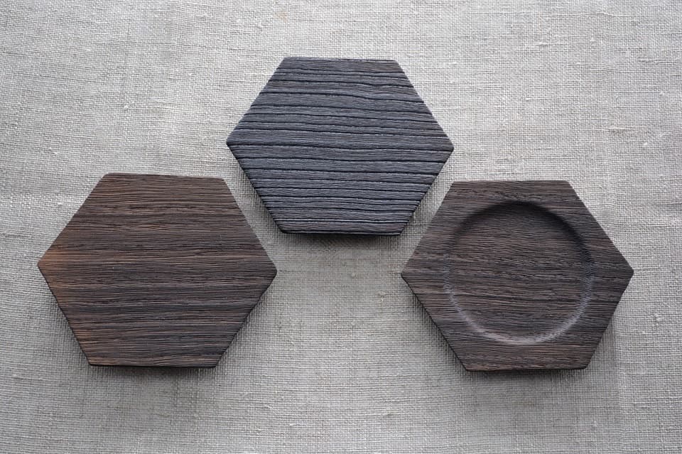 六角トレー (ウレタン・拭き漆) & 六角コースター <岩本清商店> | 暮らしのほとり舎